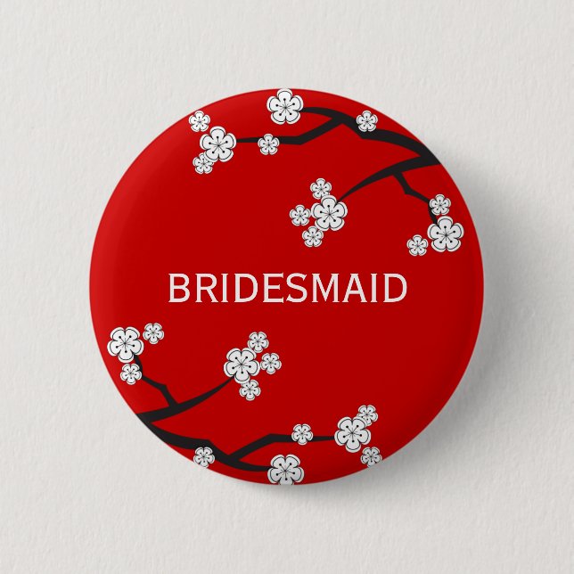 BRIDESMAID White Cherry Blommar Bröllop Namn brick Knapp (Framsida)