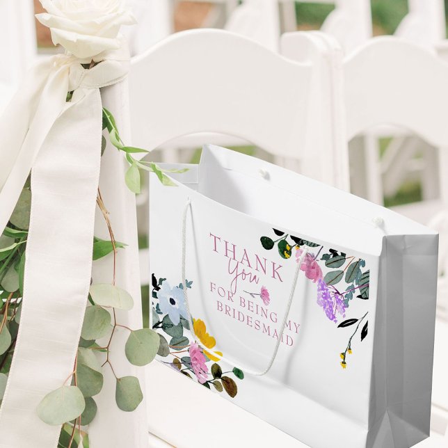 Bridesmaid WildblommGräsmatta White Tack Large (Bridesmaid Wedding Gift Bag with pretty wildflowers from my Wildflower Lawn collection)