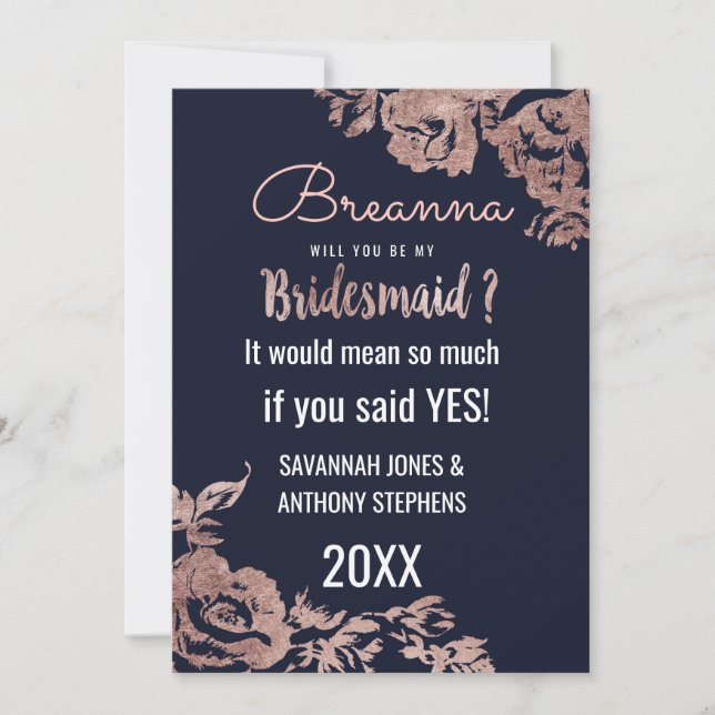 Bridesmaider från Blommigten Guld vid flottan, Blå Inbjudningar (Framsida)