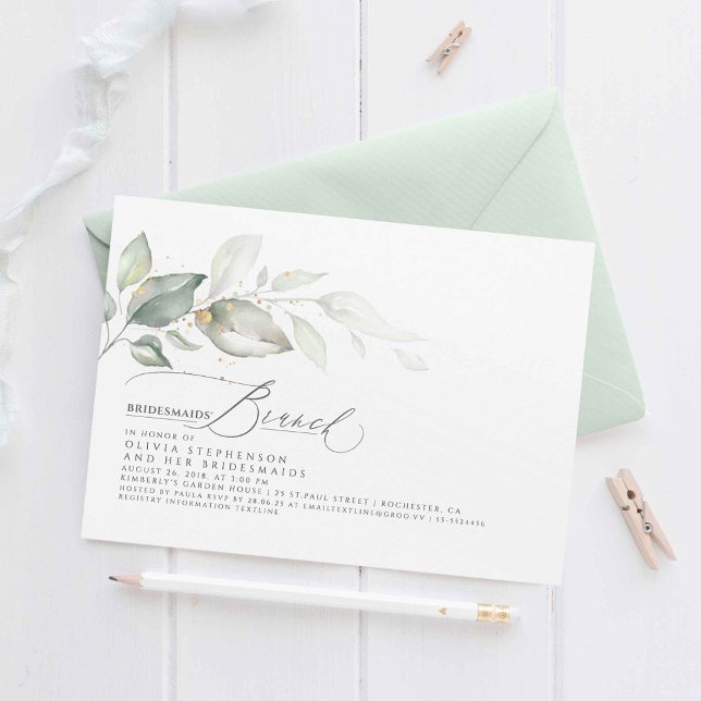 Bridesmaids Brunch Dreamy Greenery Möhippa Inbjudningar (Greenery Bridesmaid's Brunch Bridal Shower Invitations)