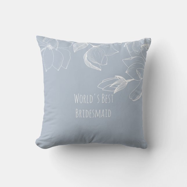 BRIDESMAIDS GIFTS Dusty Blue White Magnolias Kudde (Framsida)