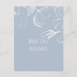 BRIDESMAIDS GIFTS Dusty Blue White Magnolias Vykort