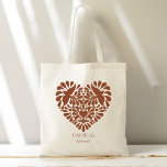 Bridesmaids gifts talavera personlig namn tygkasse<br><div class="desc">Bridesmaider ger personlig namn talavera till väskan Terracotta vintage Mexikanska hjärtformade talavera till säckens bröllop personlig bröllopet gynnar Talavera bröllop personlig välkomssäck,  brun och vit folkart Talavera bröllopssäck personlig brudens sida favors tote bags,  hjärtformade talavera favärkassar säckar</div>