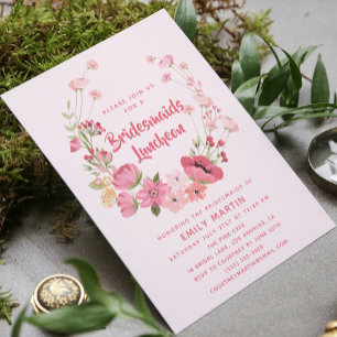 Bridesmaids Luncheon Blommigt Rosa Möhippa Inbjudningar