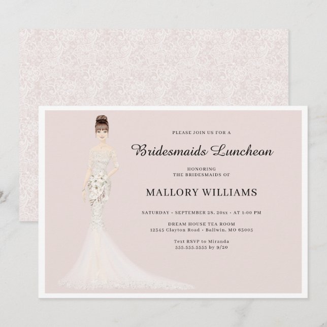 Bridesmaids Luncheon Mode-inbjudan Inbjudningar (Fram/baksida)