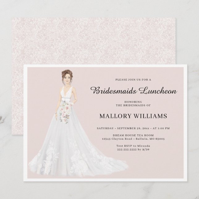 Bridesmaids Luncheon Möhippa Gown-inbjudan Inbjudningar (Fram/baksida)