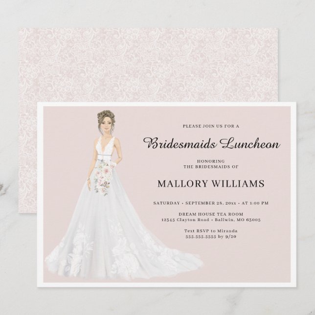 Bridesmaids Luncheon Möhippa Gown-inbjudan Inbjudningar (Fram/baksida)