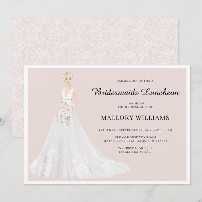 Bridesmaids Luncheon Möhippa Gown-inbjudan Inbjudningar (Fram/baksida)