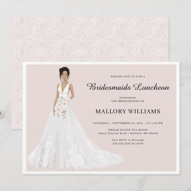 Bridesmaids Luncheon Möhippa Gown Inbjudningar (Fram/baksida)