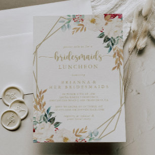 Bridesmaids Luncheon Shower för klassisk Guld Blom Inbjudningar