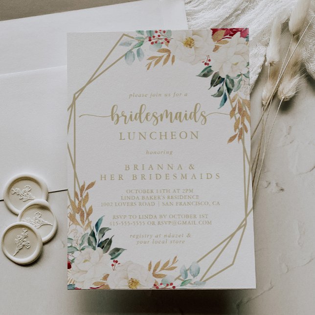 Bridesmaids Luncheon Shower för klassisk Guld Blom Inbjudningar (Skapare uppladdad)