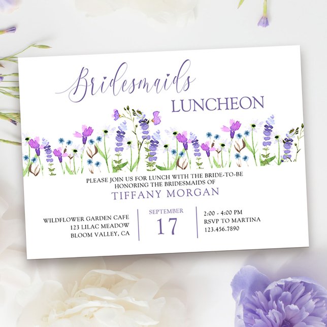 Bridesmaids Luncheon Söt Lila Wildblomma Inbjudningar (Bridal Shower Invitation from my Purple Wildflower Collection. )