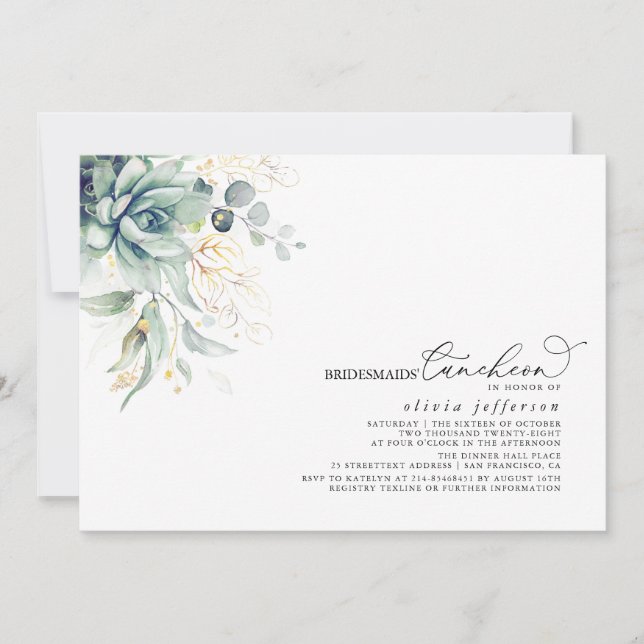 Bridesmaids Luncheon Succulents Möhippa Inbjudningar (Framsida)