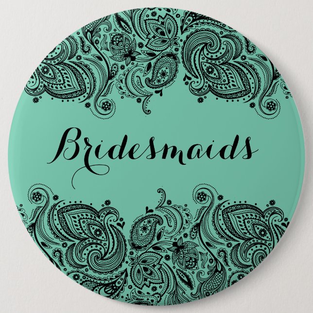 BridesMaids Mint Grönt & Black Paisley Snöre Knapp (Framsida)