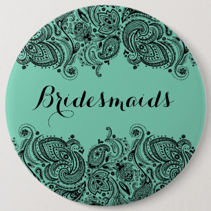 BridesMaids Mint Grönt & Black Paisley Snöre Knapp