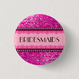BridesMaids. Rosa Glitter diamanter och Snöre Knapp