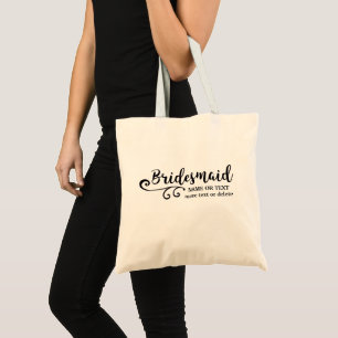 Bridesmaids Tote Bag Chic Swirl Modern Script Tygkasse