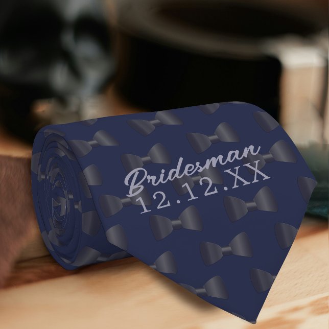 Bridesman Groomsman Personlig Blue Bröllop Tie Slips (A tie for your Bridesman or any member of your bridal party. Just add their name and wedding date)