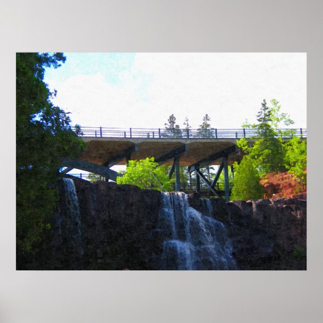 Bridge above Gooseberry Falls-Painting Print Poster (Framsidan)
