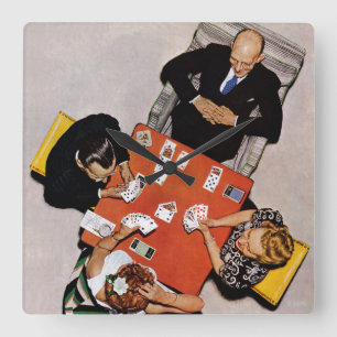 Bridge Game by Norman Rockwell Fyrkantig Klocka