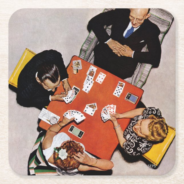 Bridge Game by Norman Rockwell Underlägg Papper Kvadrat (Framsidan)