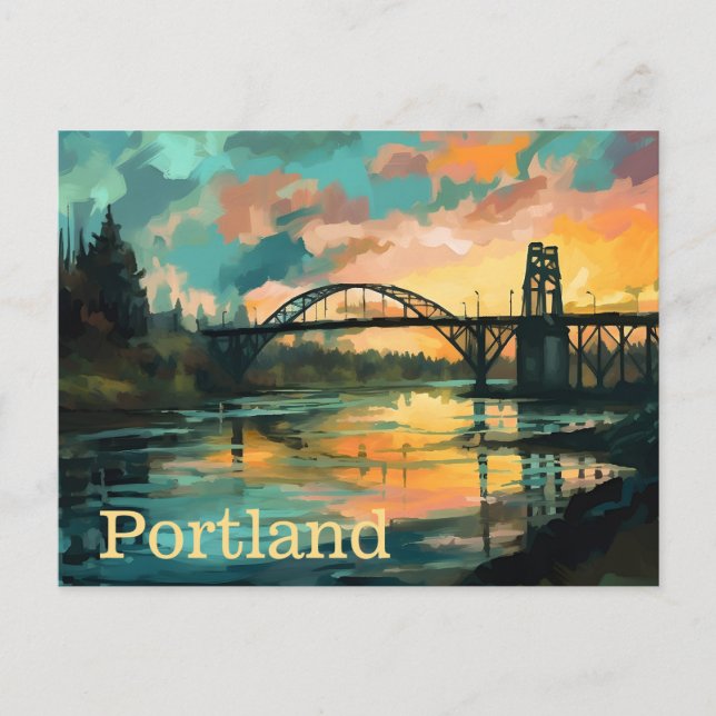 Bridge over River Sunset Portland Postcard Vykort (Framsida)