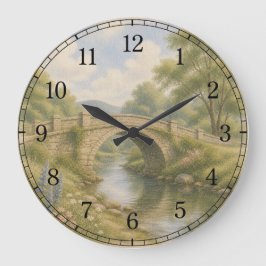 Bridge & River Wall Clock — Scenic Landscape Desig Stor Klocka
