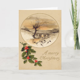 Bridge Snö Wintry Scene Holly Helgkort