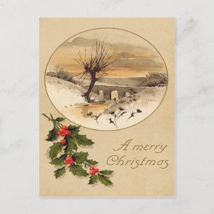 Bridge Snö Wintry Scene Holly Vykort