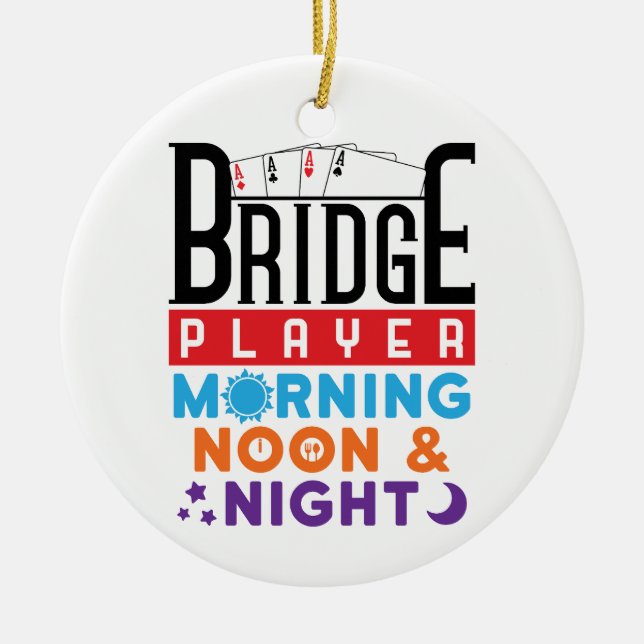 Bridge Spelare Morgon Middag och Natt Julgransprydnad Keramik (Framsidan)