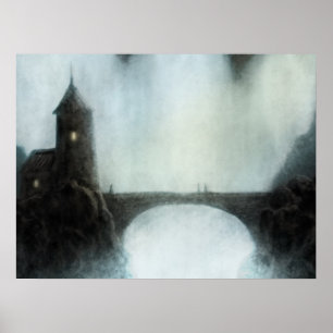 bridgefalls som möter fantasi, landskap affischen poster