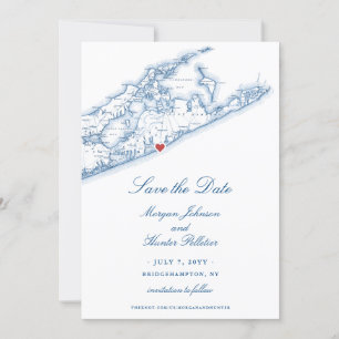 Bridgehampton NY Karta flottan Blue Bröllop Spara Datumet
