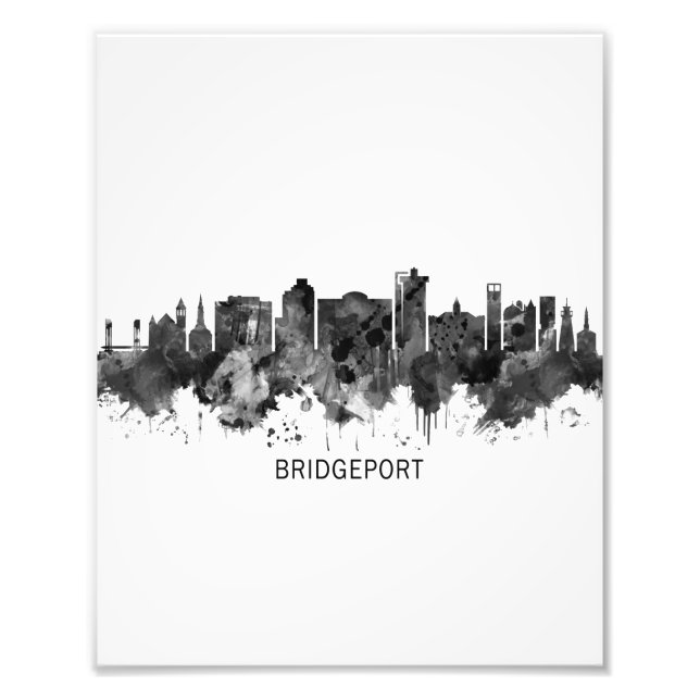 Bridgeport Connecticut Skyline BW Fototryck (Framsidan)
