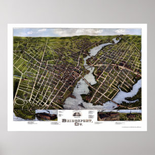 Bridgeport panorama- karta för CT - 1875 Poster