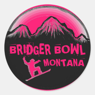 Bridger Bowl Montana rosa snowboard-klistermärken Runt Klistermärke