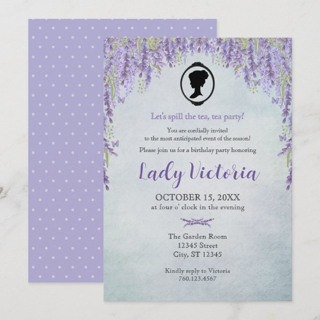Bridgerton Inspired Spill The Tea Birthday  Inbjudningar (Fram/baksida)