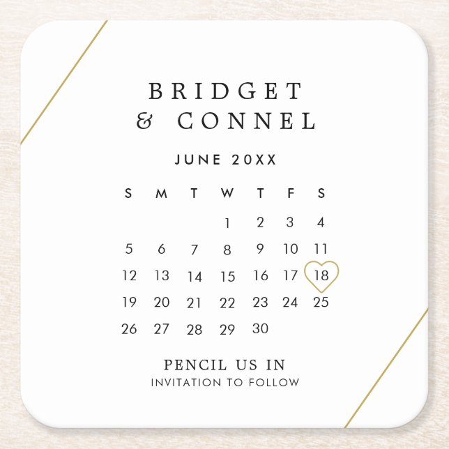 Bridget Geometrisk Modern Bröllop Spara Datum Underlägg Papper Kvadrat (Framsidan)