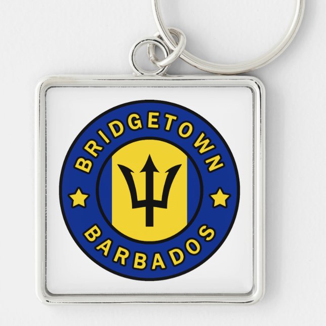 Bridgetown Barbados Fyrkantig Silverfärgad Nyckelring (Framsidan)