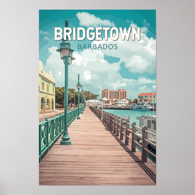Bridgetown Barbados Illustration Resa Konst Retro Poster (Framsidan)