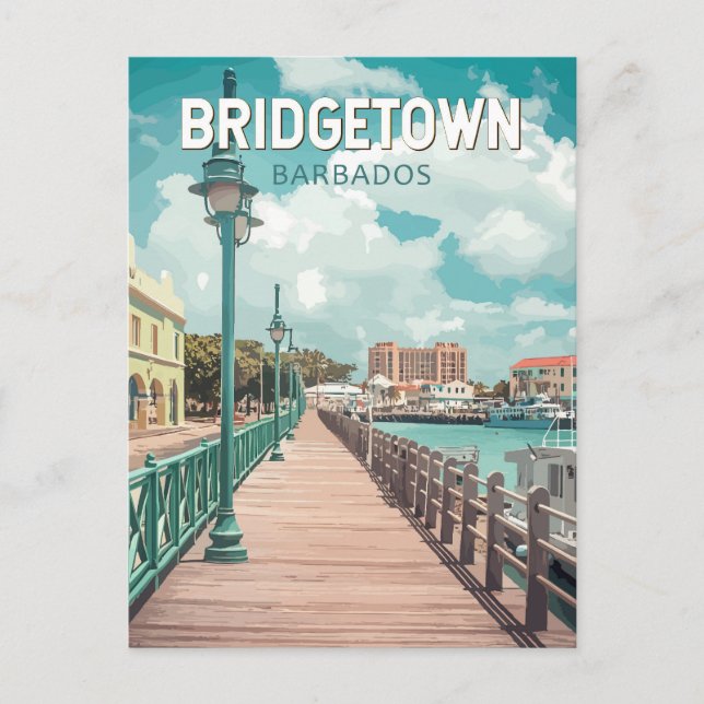 Bridgetown Barbados Illustration Resa Konst Retro Vykort (Framsida)