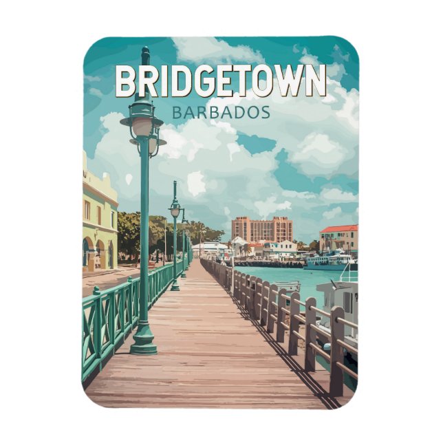 Bridgetown Barbados Illustration Travel Art Retro Magnet (Vertikal)