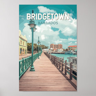 Bridgetown Barbados Illustration Travel Art Retro Poster