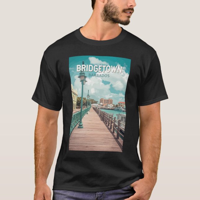 Bridgetown Barbados Illustration Travel Art Retro T Shirt (Framsida)
