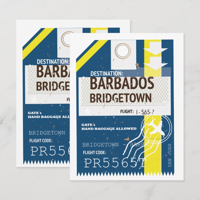 Bridgetown Barbados resa biljett (Fram/baksida)