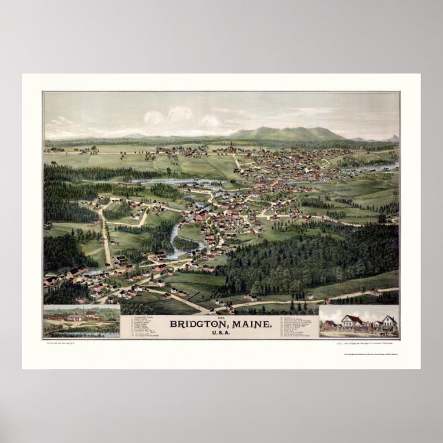 Bridgton, ME Panoramic Karta - 1888 Poster (Framsidan)