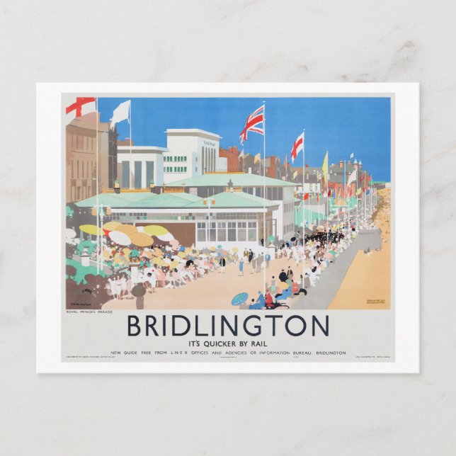 Bridlington UK Vintage affisch 1939 Vykort (Framsida)
