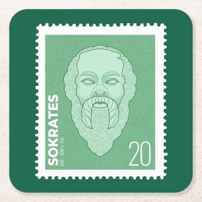 Briefmarke Sokrates - Underlägg Papper Kvadrat (Framsidan)