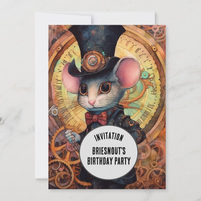 Briesnout Steampunk Djur Anpassat namn Inbjudningar (Framsida)
