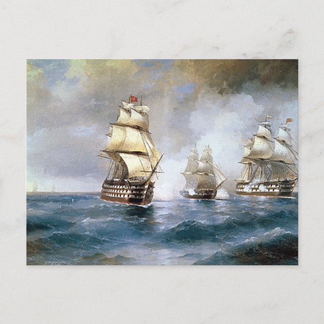 Brig Mercury attackerad av två turkiska Fraktaser Vykort (Framsida)