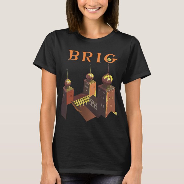 Brig Schweiz Slott Tårn Resa T Shirt (Framsida)
